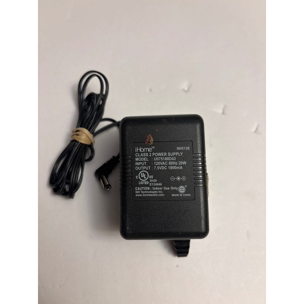 iHome U075180D43 Class 2 Power Supply 7.5VDC 1800mA AC Adapter Charger